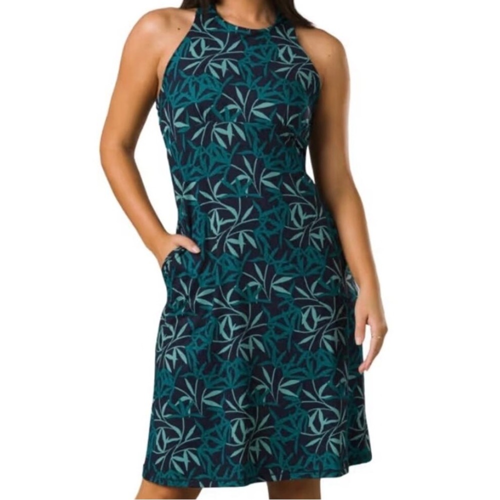 PRANA Jewel Lake Tropical Leaves Halter Dress - Picture 3 of 16